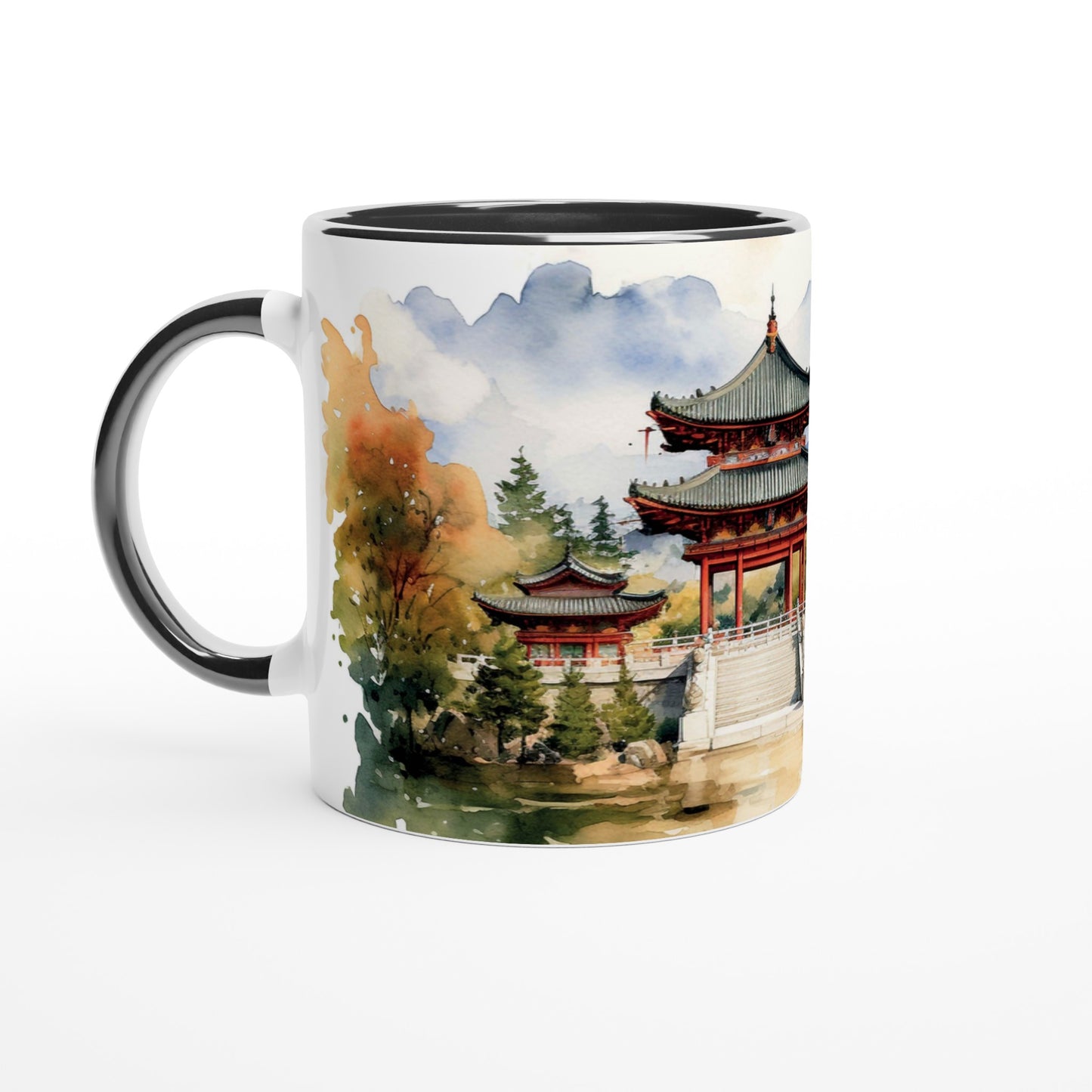 Daejeon - Mug rouge, aquarelle et calligraphie