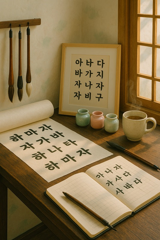 Illustration générée par IA pour l'alphabet Hangeul