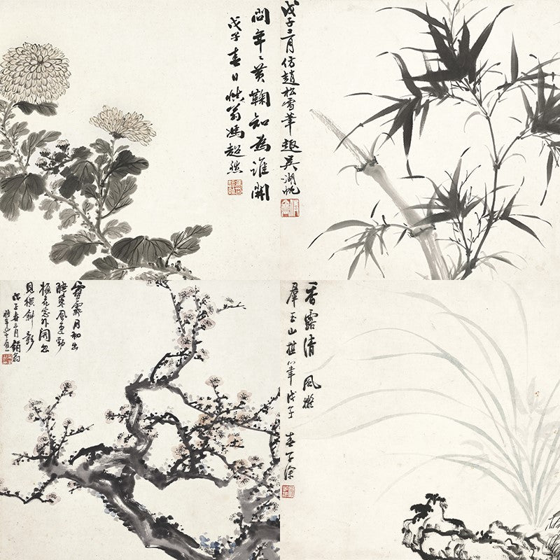 Calligraphies chinoises des quatre plantes nobles